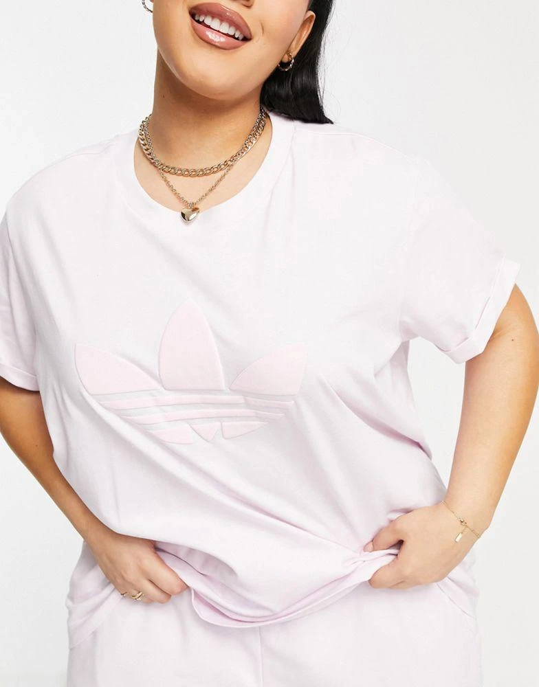 商品Adidas|adidas Originals '80's Aerobic' Plus roll sleeve t-shirt with trefoil in pink,价格¥430,第4张图片详细描述