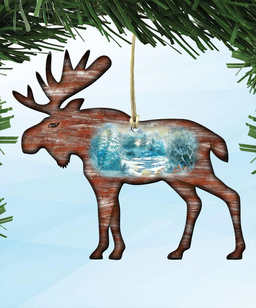 商品Designocracy|Designocracy Woodsy Moose Scenic Wooden Christmas Ornament - Set of 2,价格¥205,第1张图片
