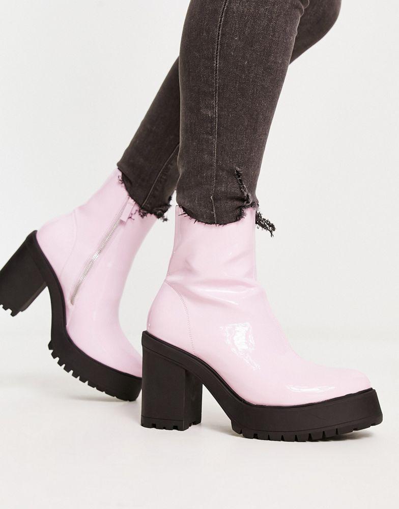 ASOS DESIGN heeled chelsea boots in pink faux leather with platform sole商品第2张图片规格展示