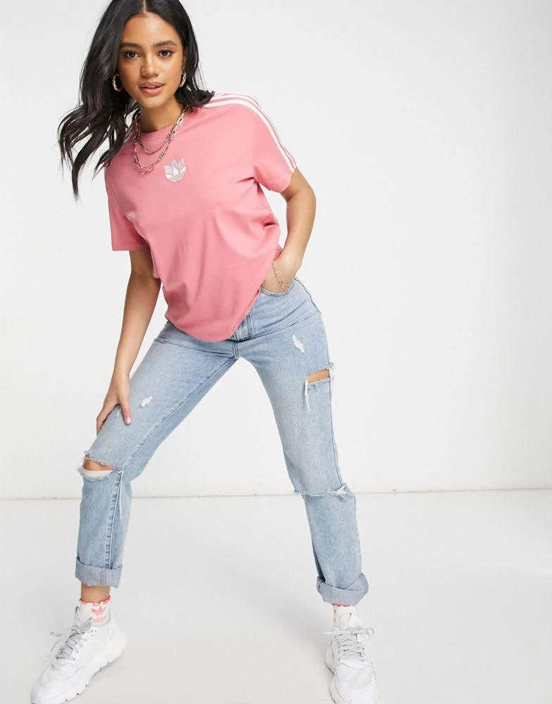 商品Adidas|adidas Originals adicolour 3D logo three stripe t-shirt in hazy rose,价格¥166,第4张图片详细描述