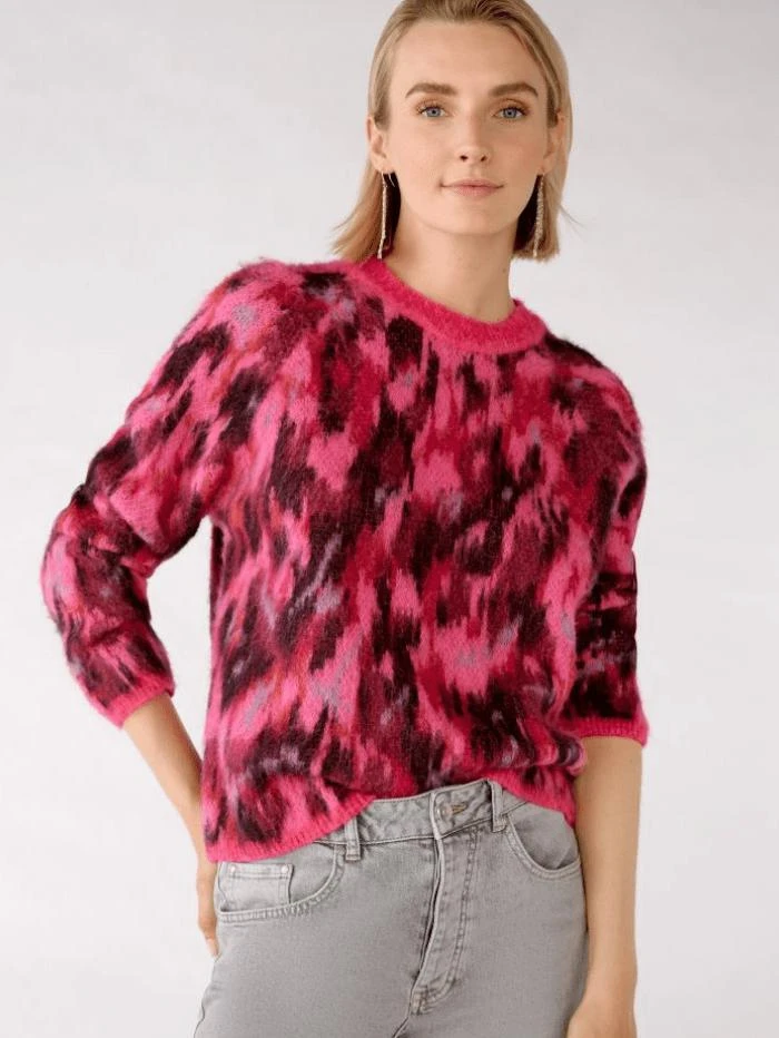 商品Oui|Oui Pink Printed Round Neck Knitted Jumper 77434 0349,价格¥1482,第1张图片