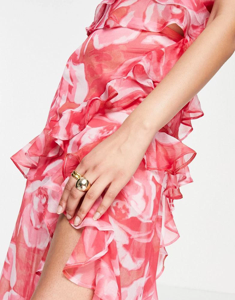 商品ASOS|ASOS DESIGN soft cut about ruffle midi skirt co-ord with high split in pink floral,价格¥160,第3张图片详细描述