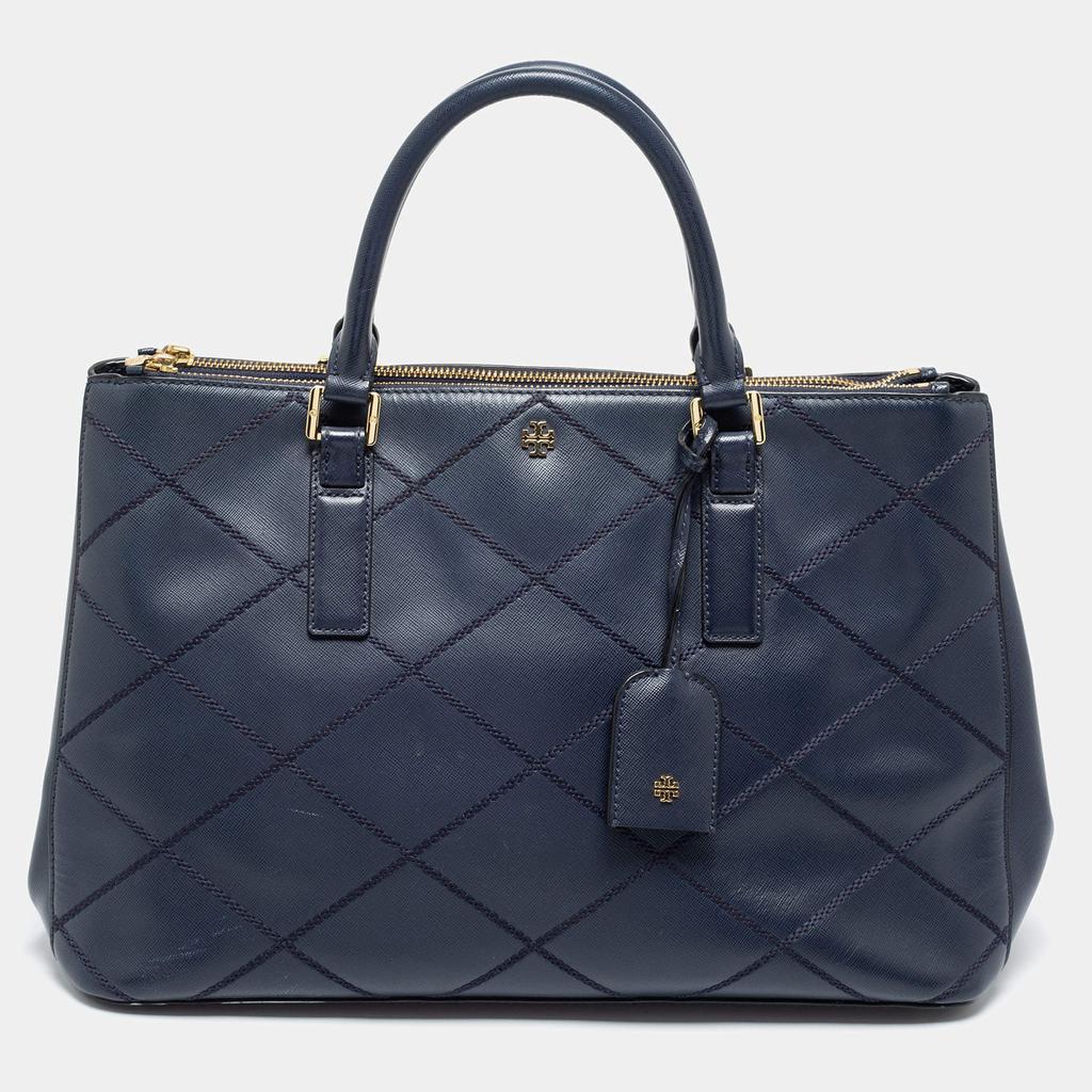 商品[二手商品] Tory Burch|Tory Burch Navy Blue Wild Stitch Quilted Leather Robinson Double Zip Tote,价格¥2940,第1张图片