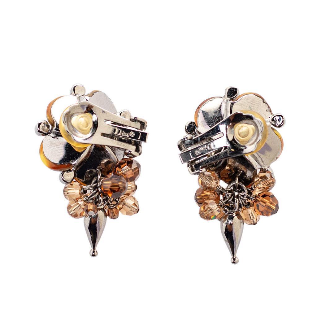 商品[二手商品] Dior|Dior Silver Tone Crystal Beaded Flower Clip On Earrings,价格¥3072,第6张图片详细描述