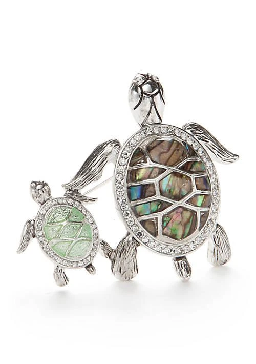 商品Napier|Silver Tone Mother Turtle And Baby Boxed Pin,价格¥76,第1张图片