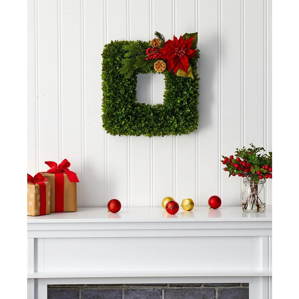 商品NEARLY NATURAL|Tea Leaf and Poinsettia Artificial Square Wreath, 16",价格¥759,第3张图片详细描述