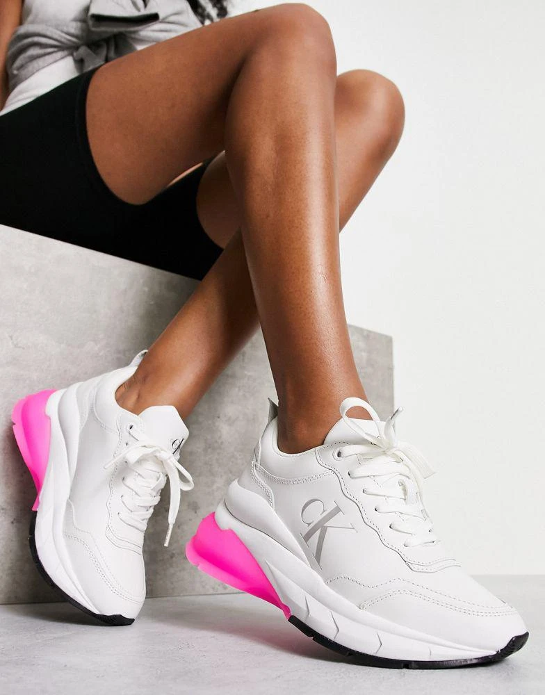 商品Calvin Klein|Calvin Klein Jeans leather sporty wedge sneaker in white,价格¥1227,第1张图片