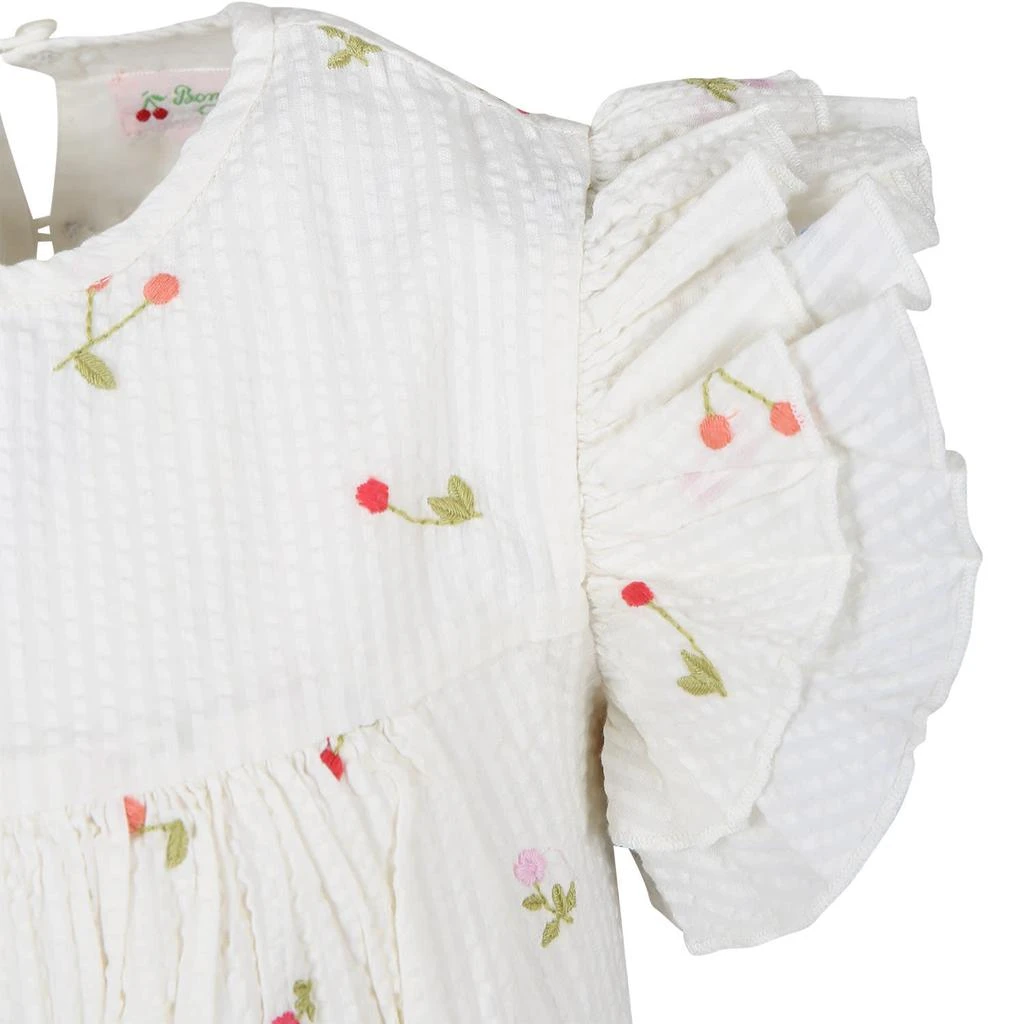 商品Bonpoint|White Dress For Girl With All-over Cherry And Multicolor Flower Embroidery,价格¥1726,第3张图片详细描述