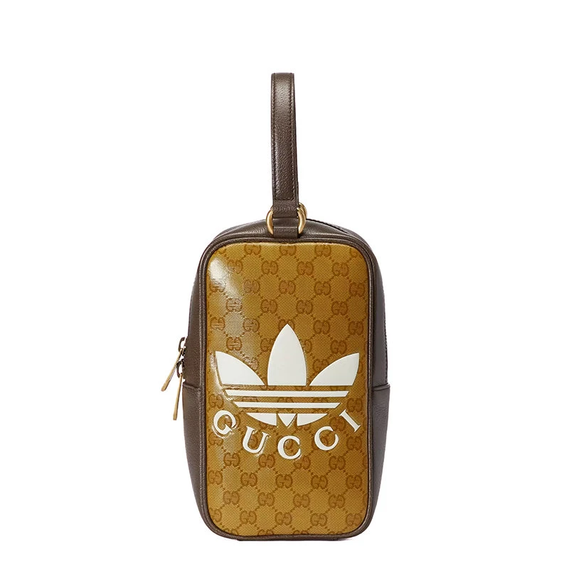 商品Gucci|【包税】GUCCI/古驰 22新款阿迪达斯联名 男士迷你棕色老花帆布配皮白色主题徽印花金扣单肩手提包,价格¥8166,第1张图片