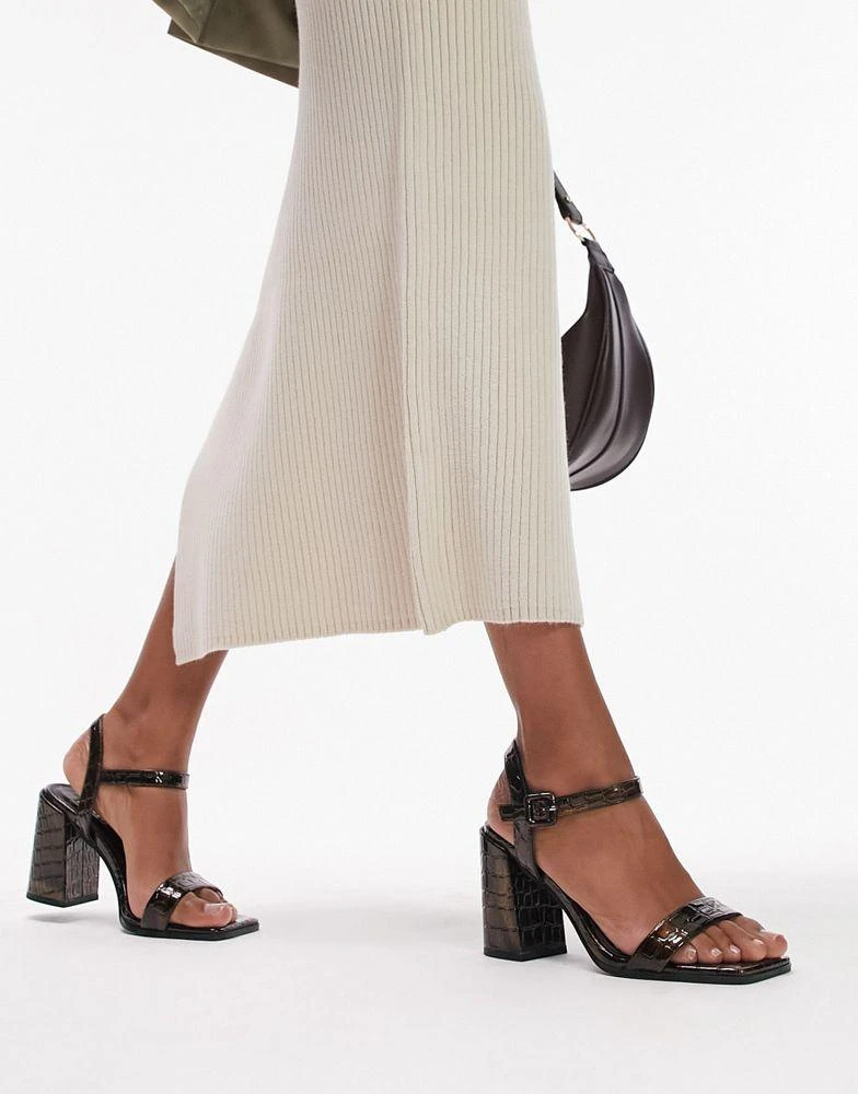 商品Topshop|Topshop Wide Fit Skylar two part block heeled sandal in tort croc,价格¥349,第4张图片详细描述