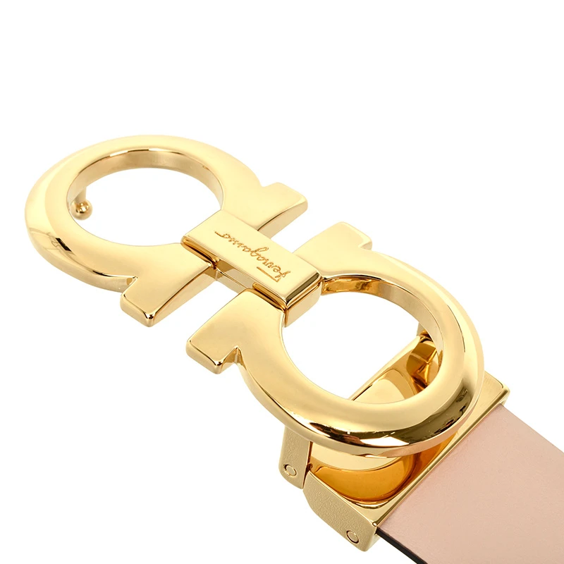 Salvatore Ferragamo 菲拉格慕 女士裸色牛皮十字纹金扣双面可调式GANCINI腰带 23-A564-18CALFNBIS【包装随机，部分无包装盒】 商品