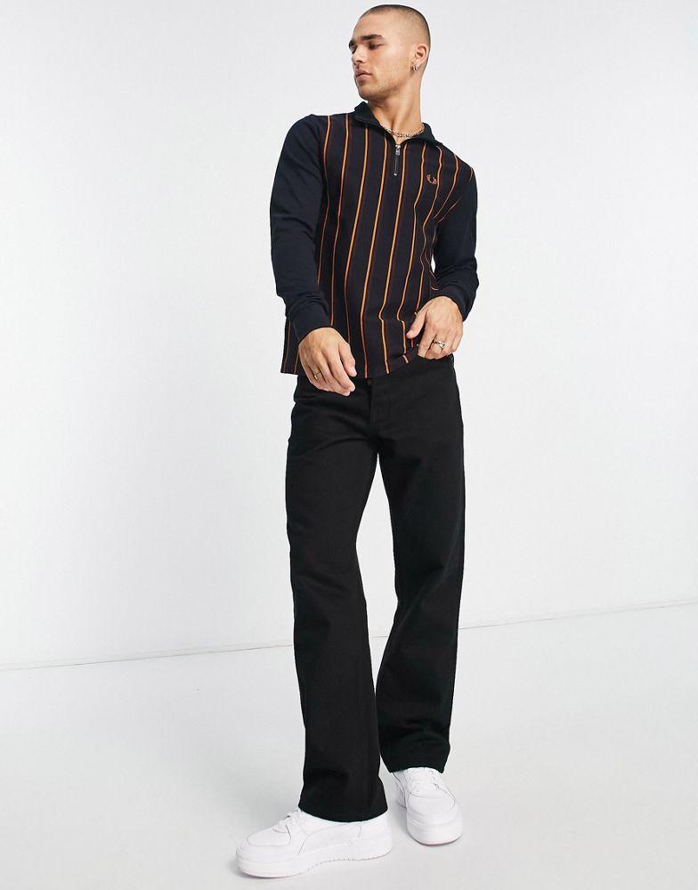 Fred Perry stripe pique long sleeve polo shirt in navy商品第2张图片规格展示