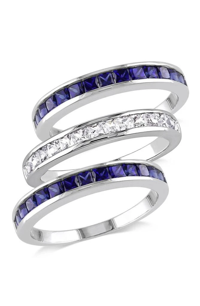 商品DELMAR|Set of 3 Sterling Silver Lab Created Blue & White Sapphire Rings,价格¥1026,第1张图片