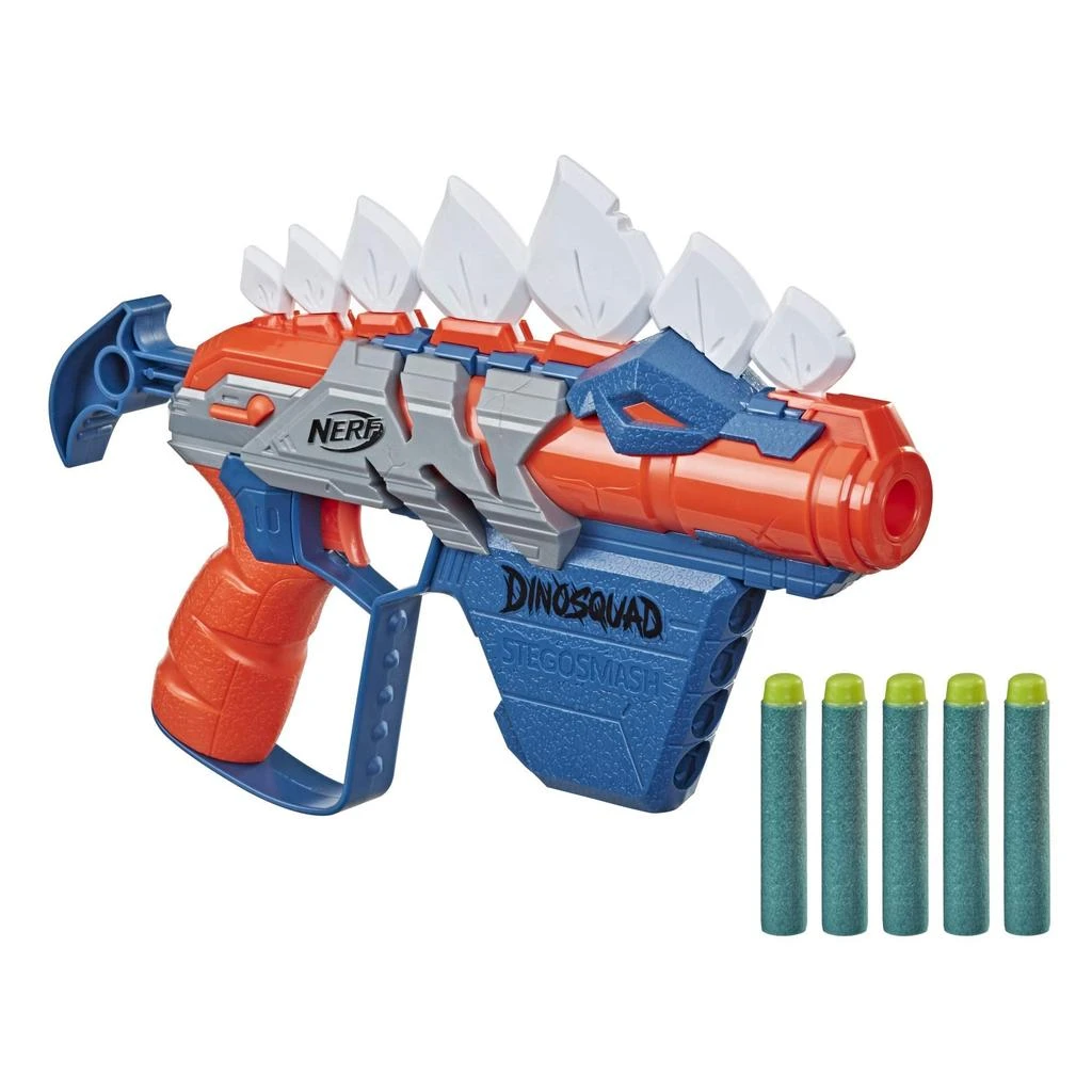 商品Nerf|NERF DinoSquad Stegosmash Dart Blaster, 4-Dart Storage, Pull-Back Priming Handle, 5 Official Darts, Dinosaur Design, Stegosaurus Spikes,价格¥83,第1张图片