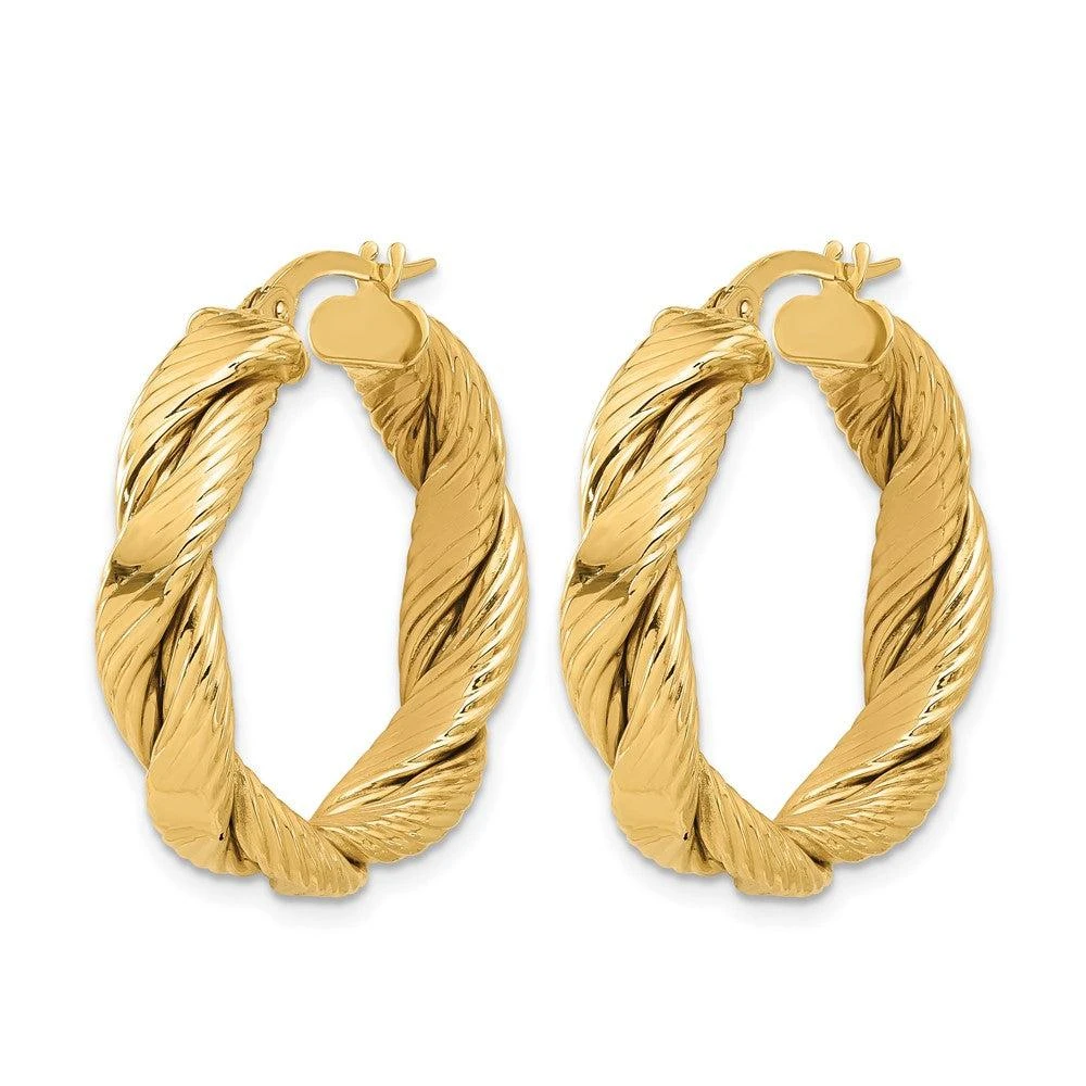 商品Diamond2Deal|14K Yellow Gold Textured Braided Hoop Earrings 28.55 mm,价格¥10280,第2张图片详细描述
