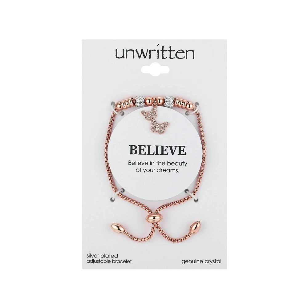 商品Unwritten|Silver Plated or Rose Gold Flash-Plated Crystal Butterfly Adjustable Bolo Bracelet,价格¥246,第2张图片详细描述