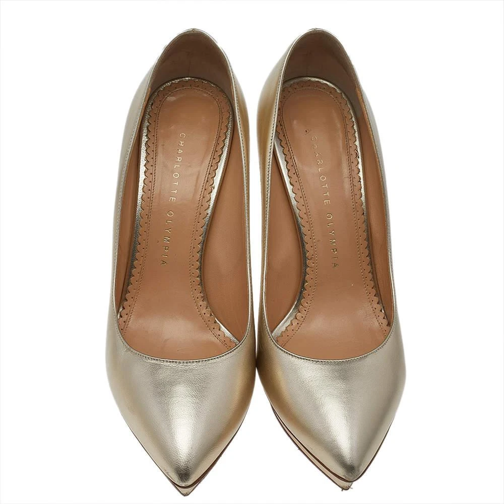 商品[二手商品] Charlotte Olympia|Charlotte Olympia Metallic Gold Leather Monroe Pumps Size 39,价格¥1091,第3张图片详细描述