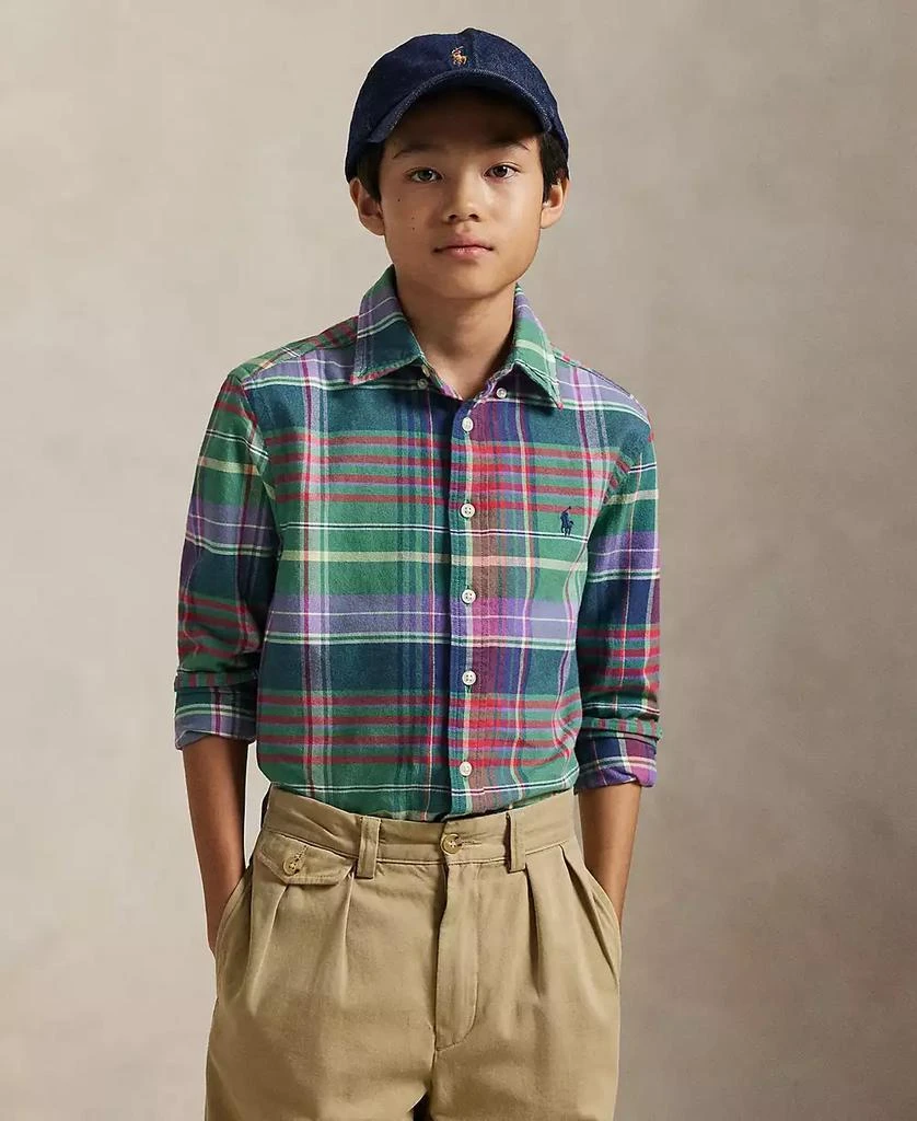 商品Ralph Lauren|Big Boys Plaid Brushed Cotton Oxford Shirt,价格¥285,第1张图片