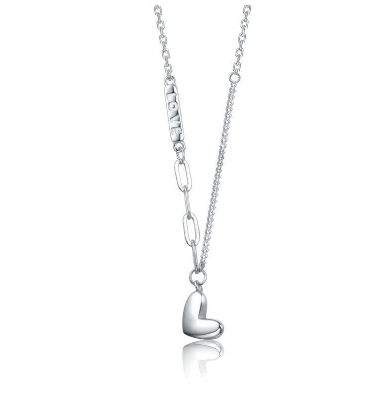 商品Rachel Glauber|White Gold Plated Sleek Mixed Chain Heart Pendant Necklace,价格¥274,第2张图片详细描述