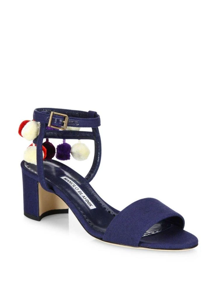 商品Manolo Blahnik|Pompom Linen Ankle-Strap Sandals,价格¥2443,第1张图片