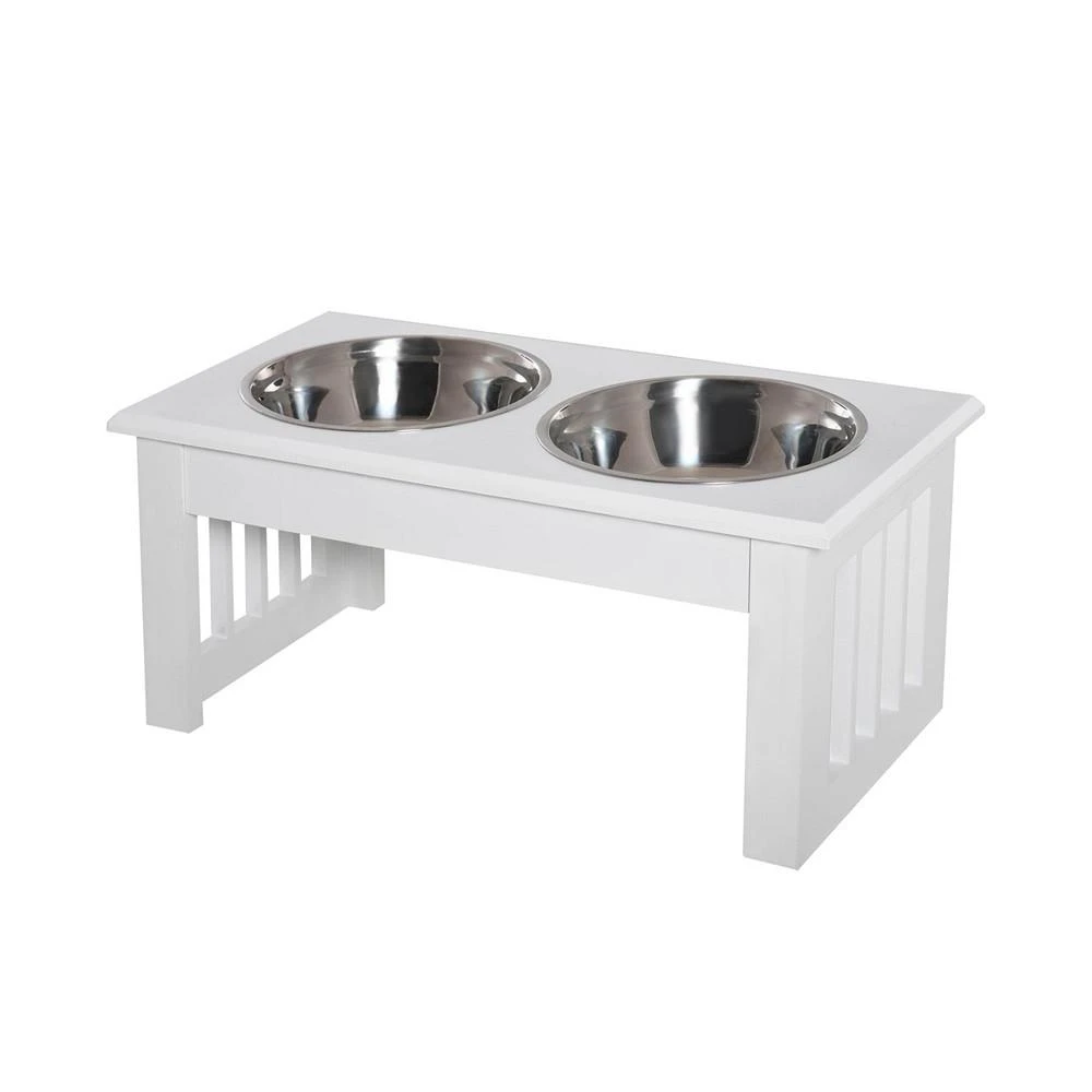 商品PawHut|Modern Elevated Pet Food Bowl Feeder Dishes, Set of 2 White,价格¥372,第2张图片详细描述