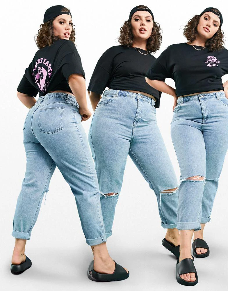 商品ASOS|ASOS DESIGN Curve high rise 'original' mom jeans in lightwash with rips,价格¥151,第2张图片详细描述
