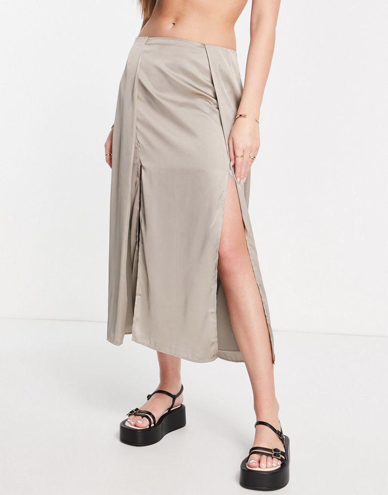 French Connection satin slip skirt in brown商品第1张图片规格展示