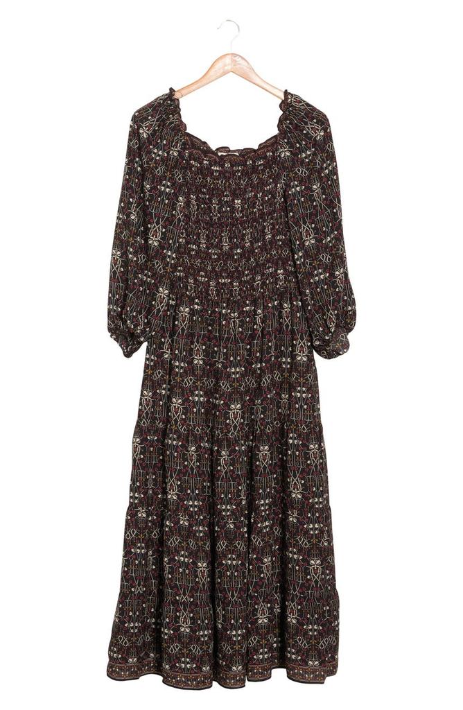 Smocked Bodice Crepe Midi Dress商品第1张图片规格展示