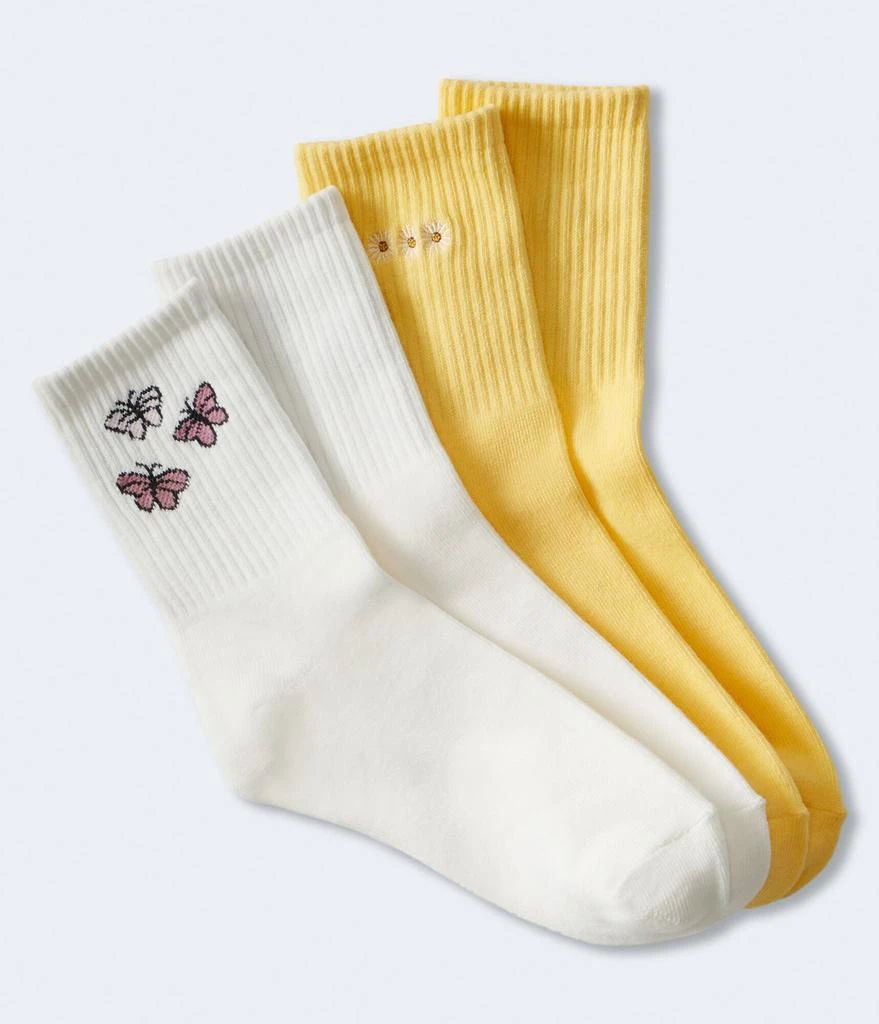 商品Aeropostale|Aeropostale Daisy & Butterfly Crew Sock 2-Pack,价格¥51,第1张图片