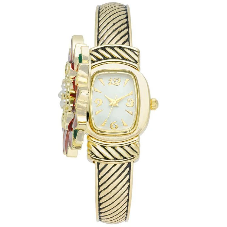 商品Charter Club|Holiday Lane Women's Gold-Tone Poinsettia Flip Watch 31mm, Created for Macy's,价格¥221,第2张图片详细描述