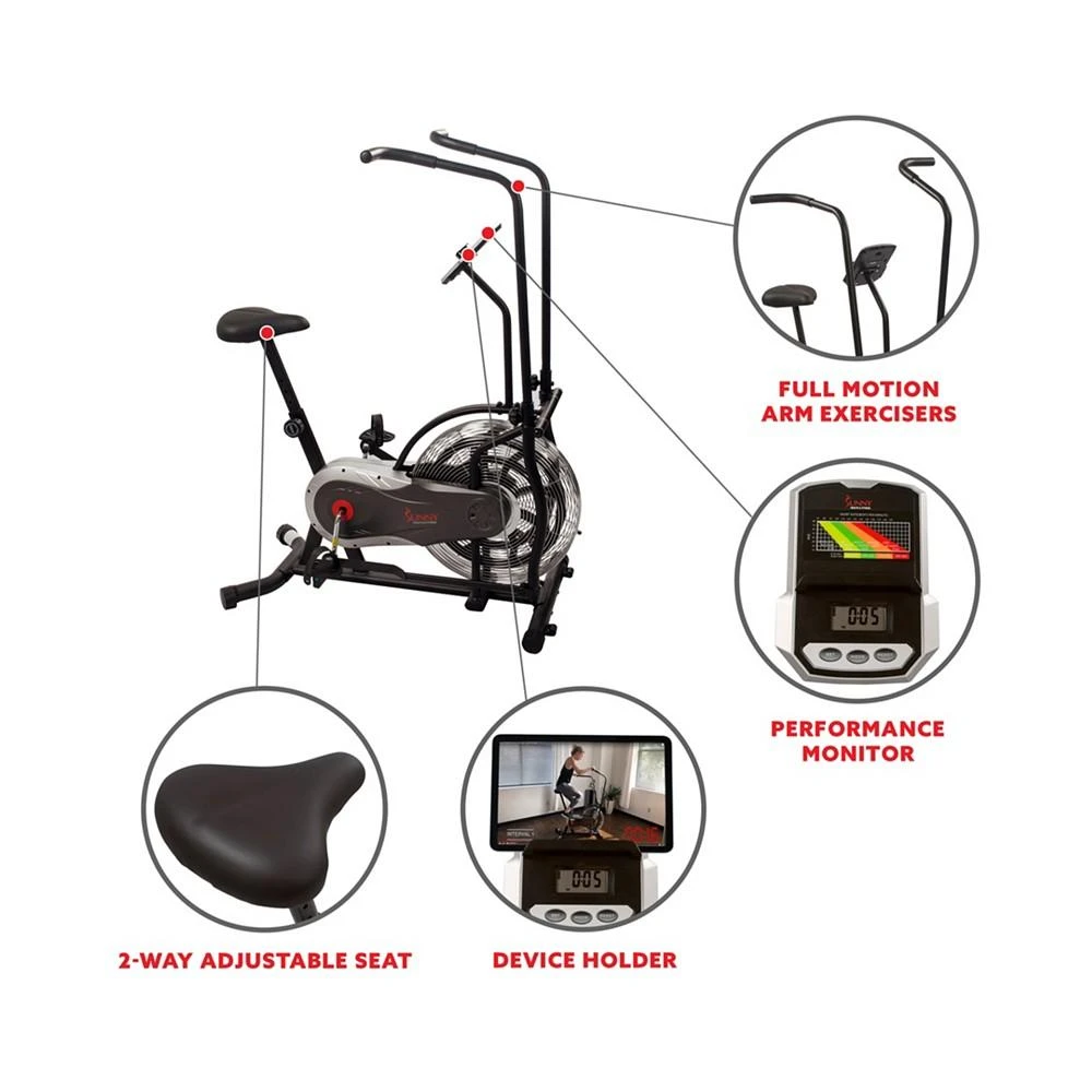 商品Sunny Health & Fitness|Zephyr Air Bike, Fan Exercise Bike with Unlimited Resistance, Adjustable Handlebars - SF-B2715,价格¥3296,第3张图片详细描述