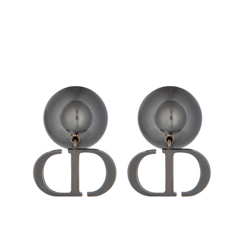 【包税】DIOR/迪奥 22新款TRIBALES系列 女士金属覆层金属“CD”标志灰色树脂珠饰耳环E1293TRIRS_D806商品第2张图片规格展示