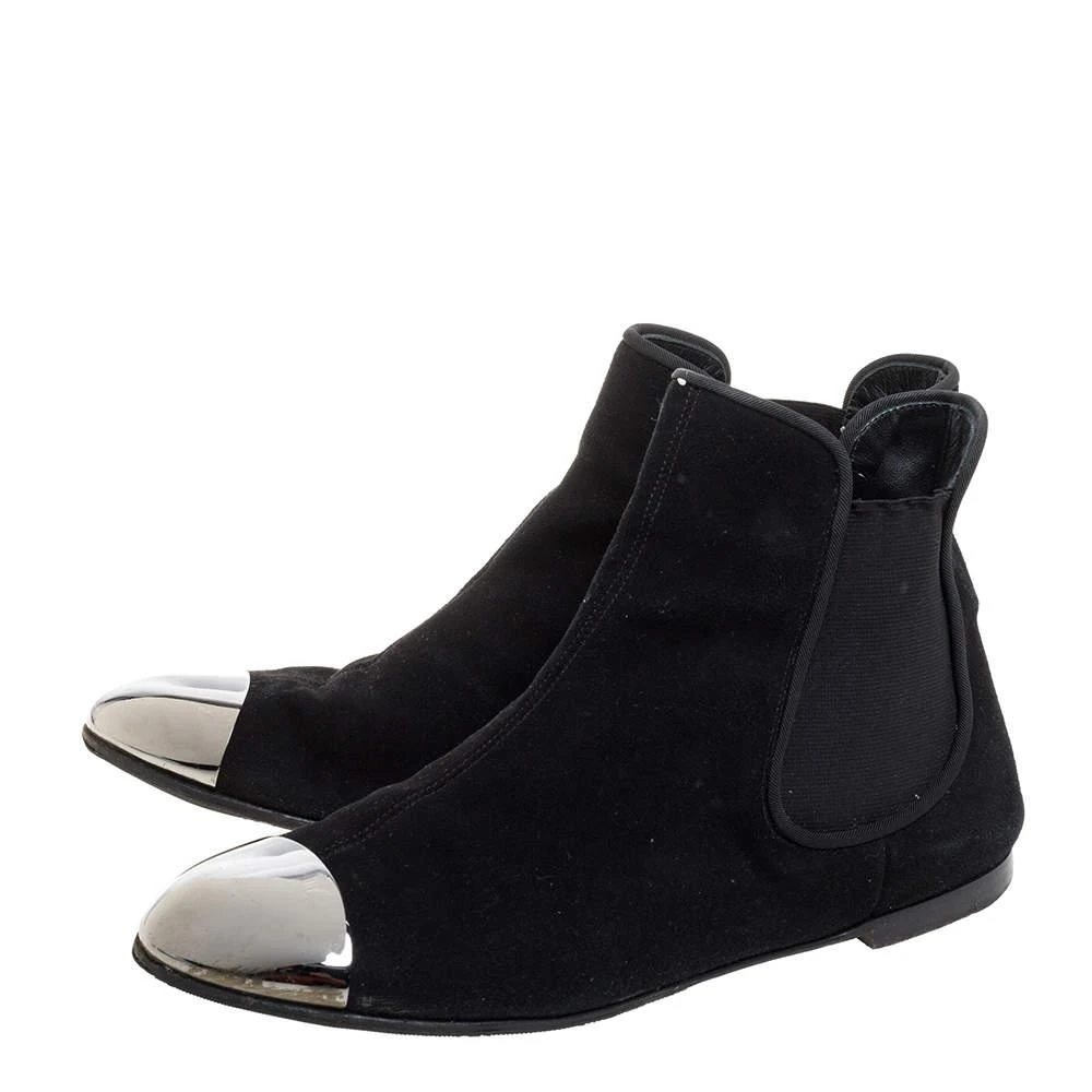 商品[二手商品] Giuseppe Zanotti|Giuseppe Zanotti Black Suede Leather Metal Cap Ankle Booties Size 40,价格¥1415,第4张图片详细描述