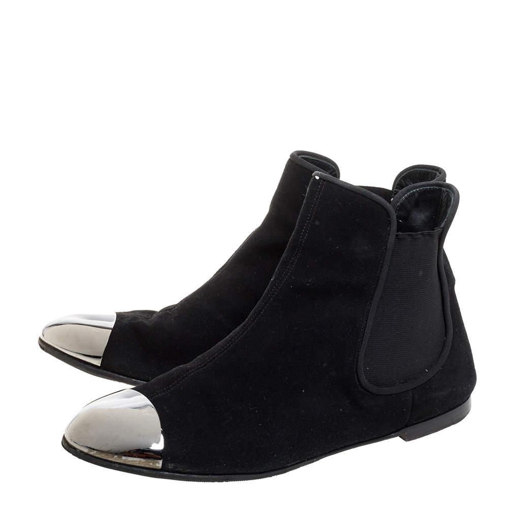 商品[二手商品] Giuseppe Zanotti|Giuseppe Zanotti Black Suede Leather Metal Cap Ankle Booties Size 40,价格¥1323,第6张图片详细描述