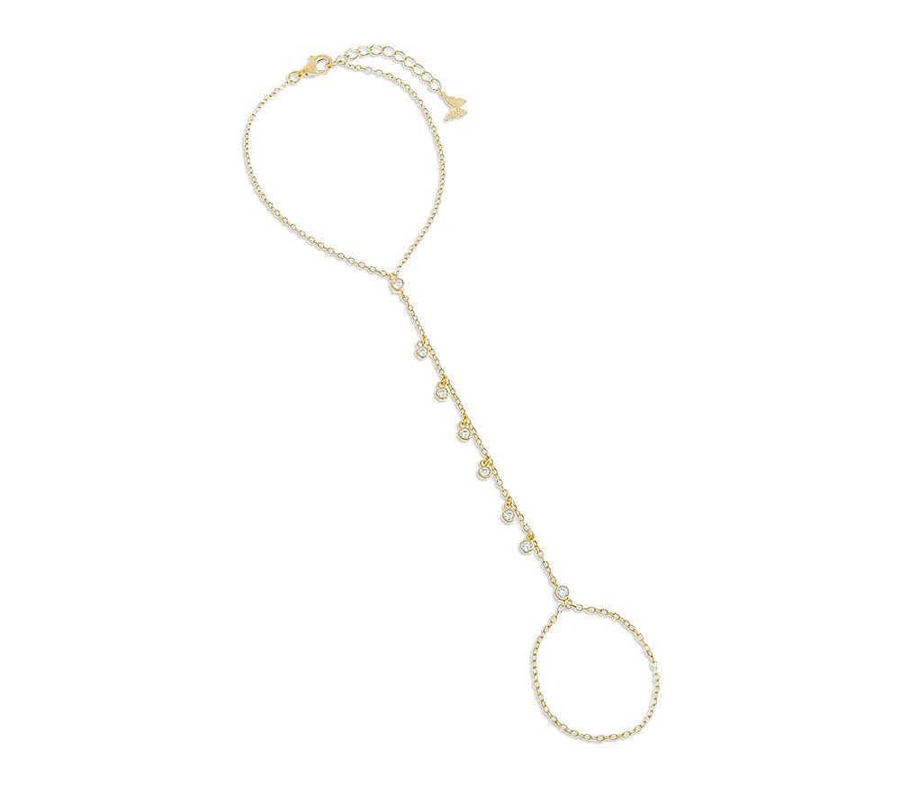 商品By Adina Eden|Bezel Shaker Hand Chain Bracelet in 14K Gold Plated Sterling Silver,价格¥450,第1张图片