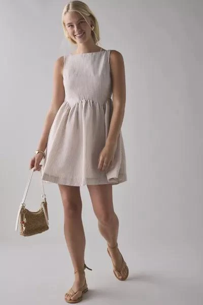 商品Daisy Street|Daisy Street Seersucker Keyhole Tie-Back Smock Mini Dress,价格¥315,第1张图片