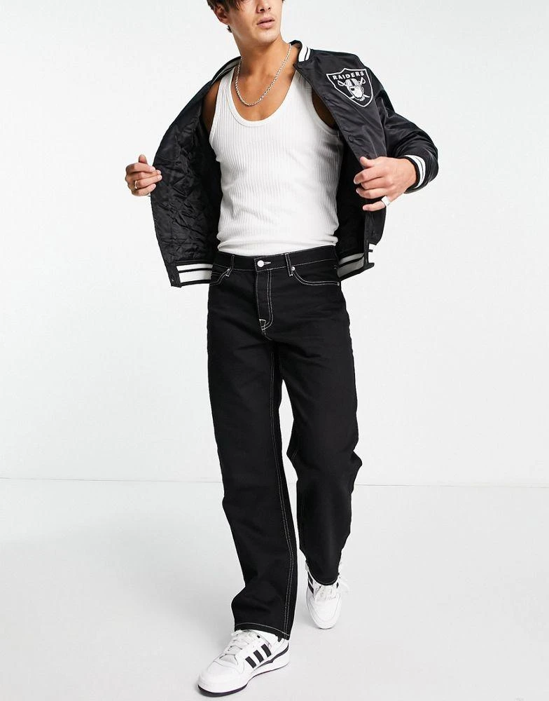 商品Topman|Topman baggy contrast stitch jeans in black,价格¥207,第1张图片