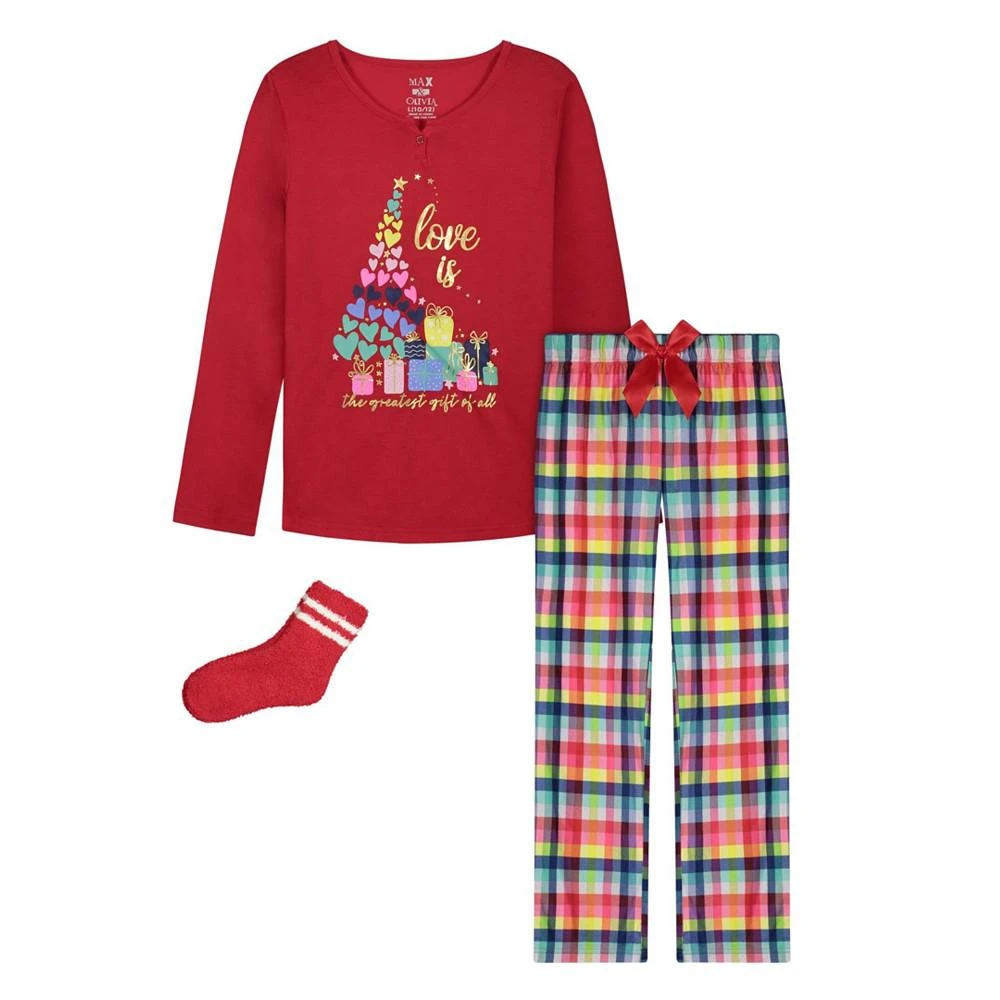 商品Max & Olivia|Big Girls 3 Piece Holiday Top, Pajama and Socks Set,价格¥157,第1张图片