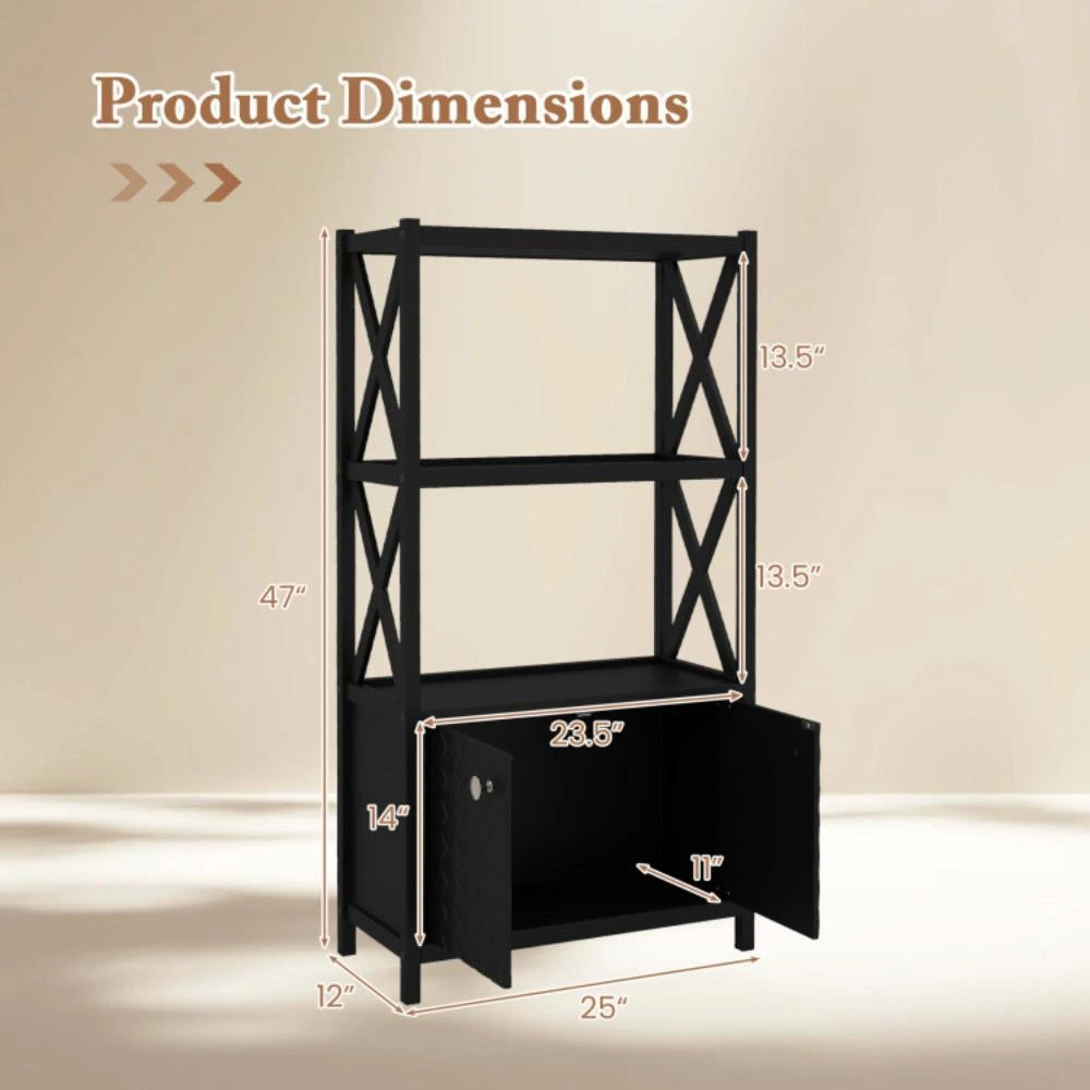 商品Hivvago|Bathroom Storage Cabinet with Open Shelves and Double Doors-Black,价格¥761,第5张图片详细描述