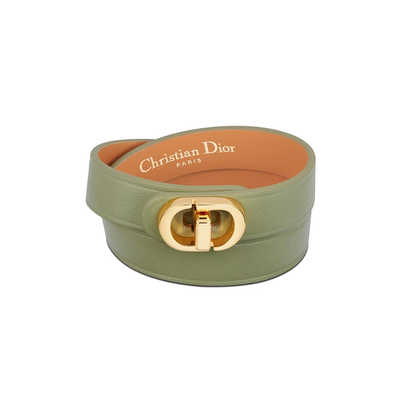 商品Dior|迪奥 23年新款 女士绿色小牛皮配金色金属双圈手链,价格¥3845,第1张图片