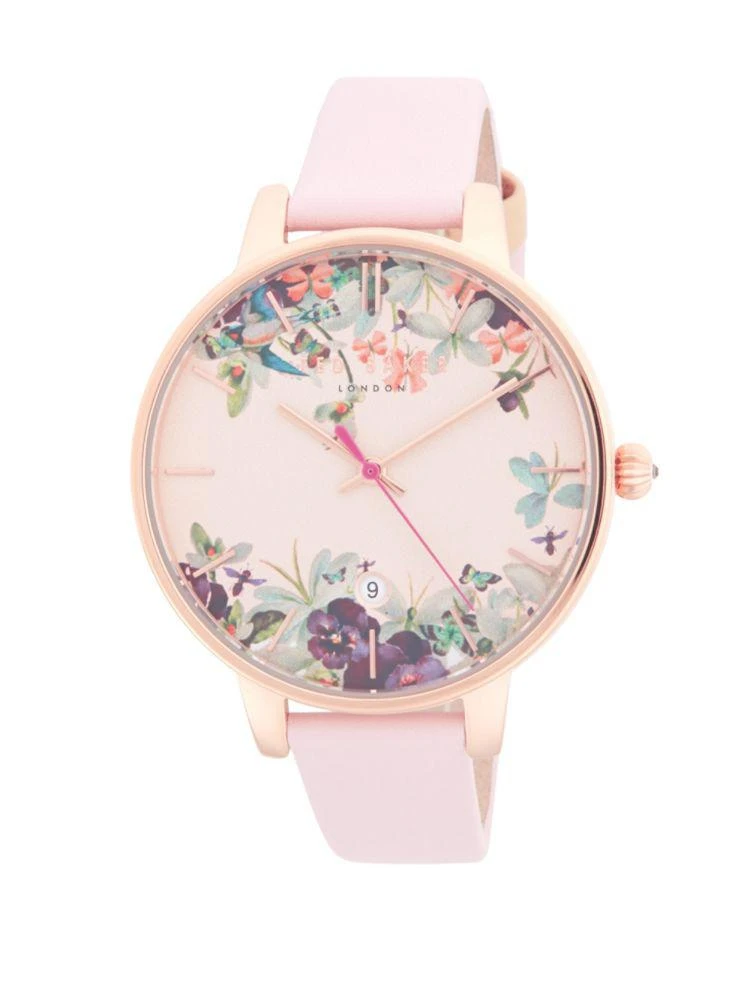 商品Ted Baker London|Floral Stainless Steel and Leather-Strap Watch,价格¥420,第1张图片