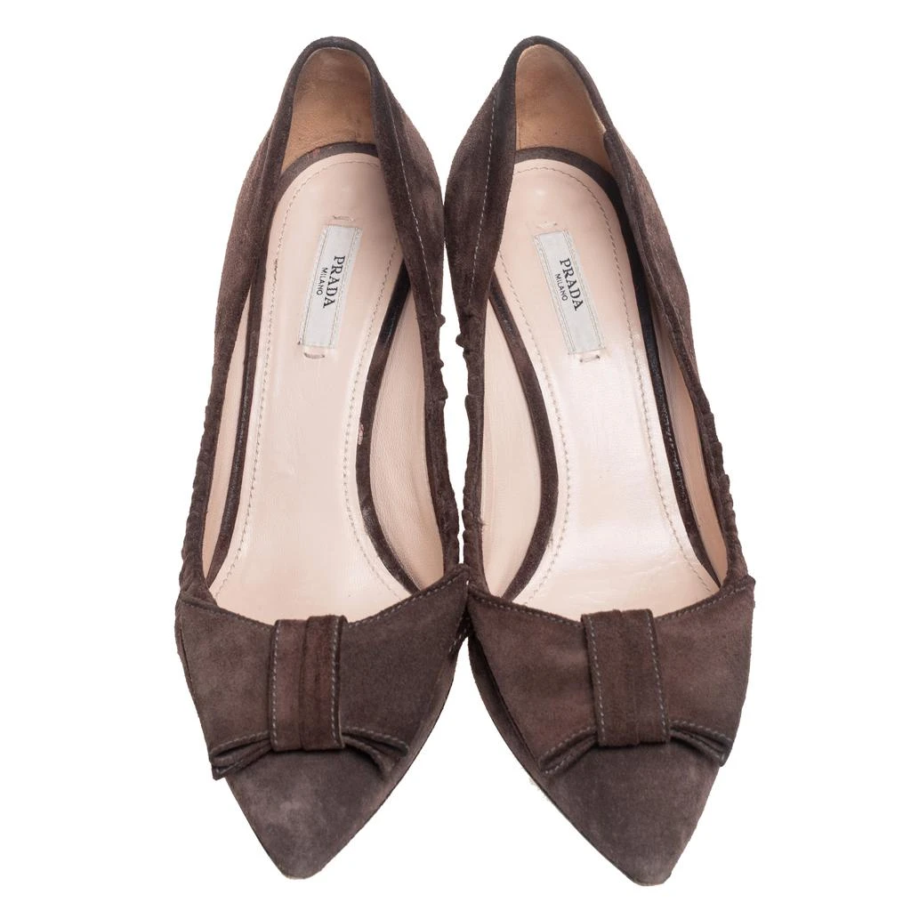商品[二手商品] Prada|Prada Dark Brown Pleated Suede Pointed Toe Bow Pumps Size 39.5,价格¥771,第3张图片详细描述