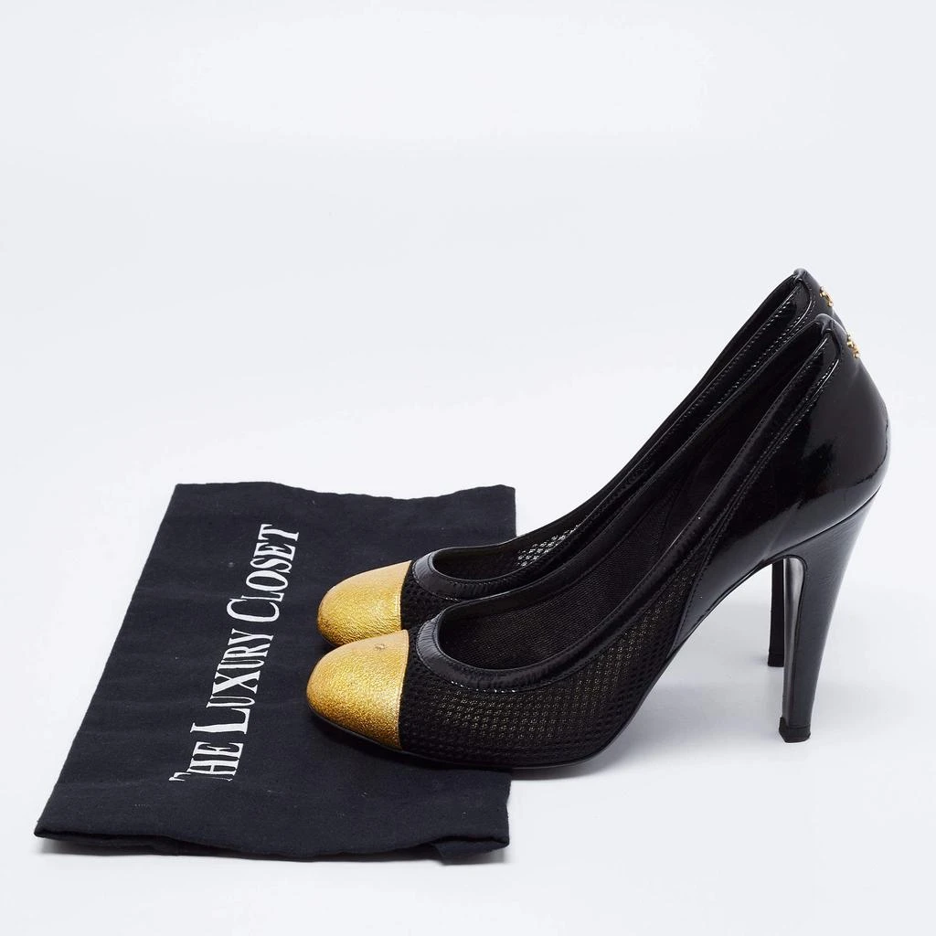 Chanel Black/Yellow Mesh, Patent and Textured Leather Cap-Toe Pumps Size 39 商品