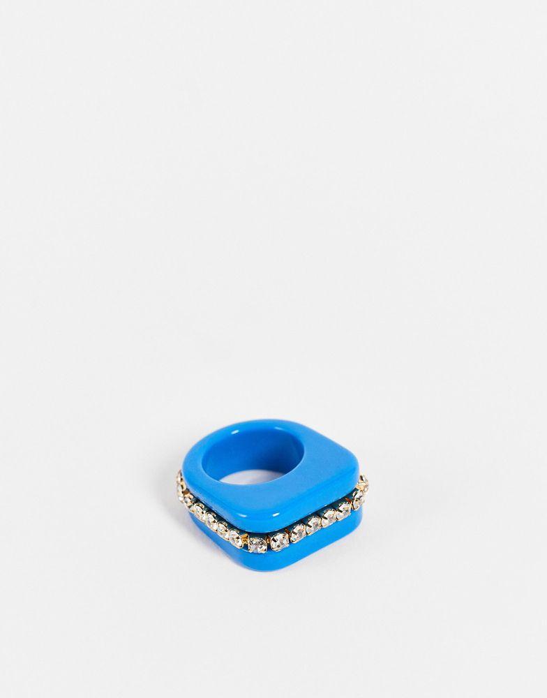 ASOS DESIGN plastic ring with crystal cupchain in blue商品第2张图片规格展示