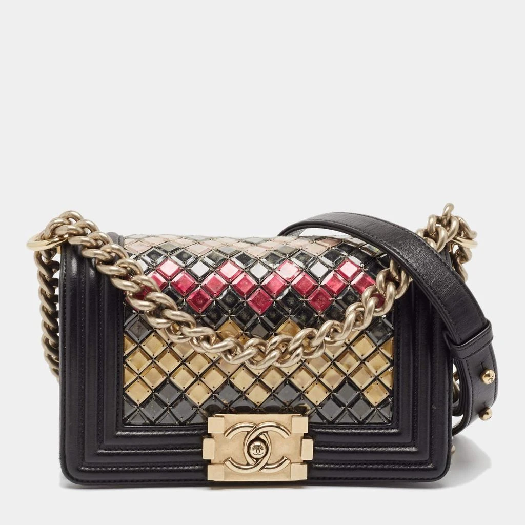 商品[二手商品] Chanel|Chanel Black Leather and Sequins Tile Brasserie Mosaic Small Boy Bag,价格¥38075,第1张图片