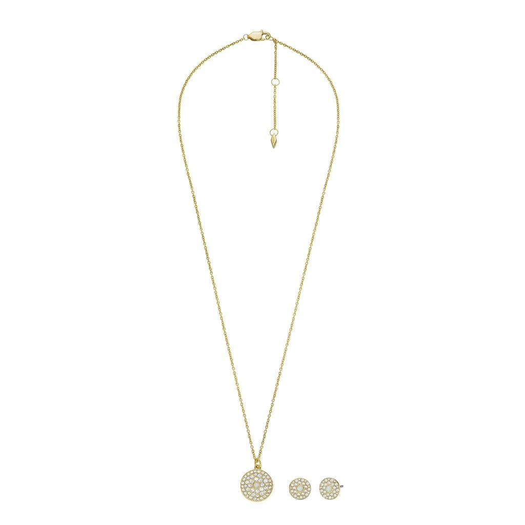商品Fossil|Fossil Women's Gold-Tone Stainless Steel and Synthetic Opal Necklace and Earrings Gift Set,价格¥310,第1张图片