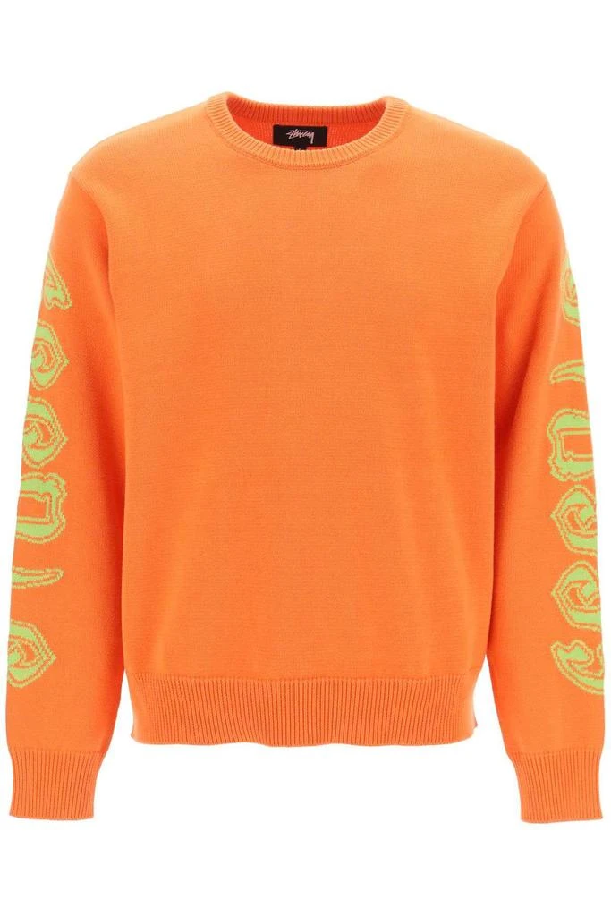 商品STUSSY|SWEATER WITH JACQUARD LOGO SLEEVES,价格¥637,第1张图片