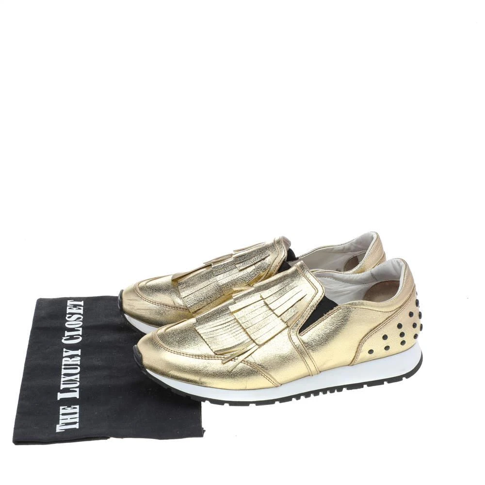 Tod's Gold Leather Fringe Detail Low Top Sneakers Size 39 商品