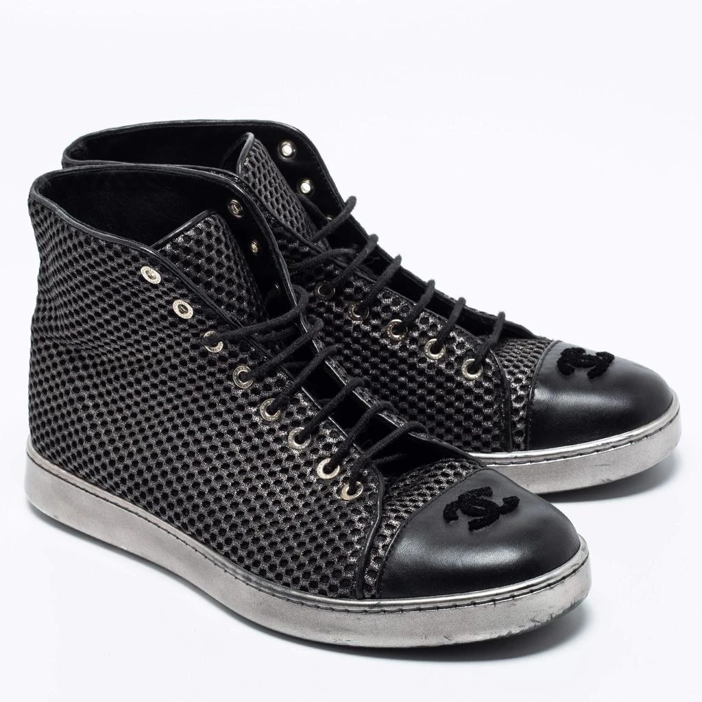 商品[二手商品] Chanel|Chanel Black Mesh and Leather CC Cap Toe High Top Sneakers Size 40.5 ,价格¥1803,第4张图片详细描述