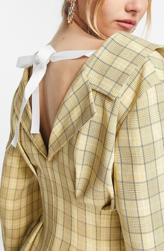 Plaid Tie Back Blazer商品第3张图片规格展示
